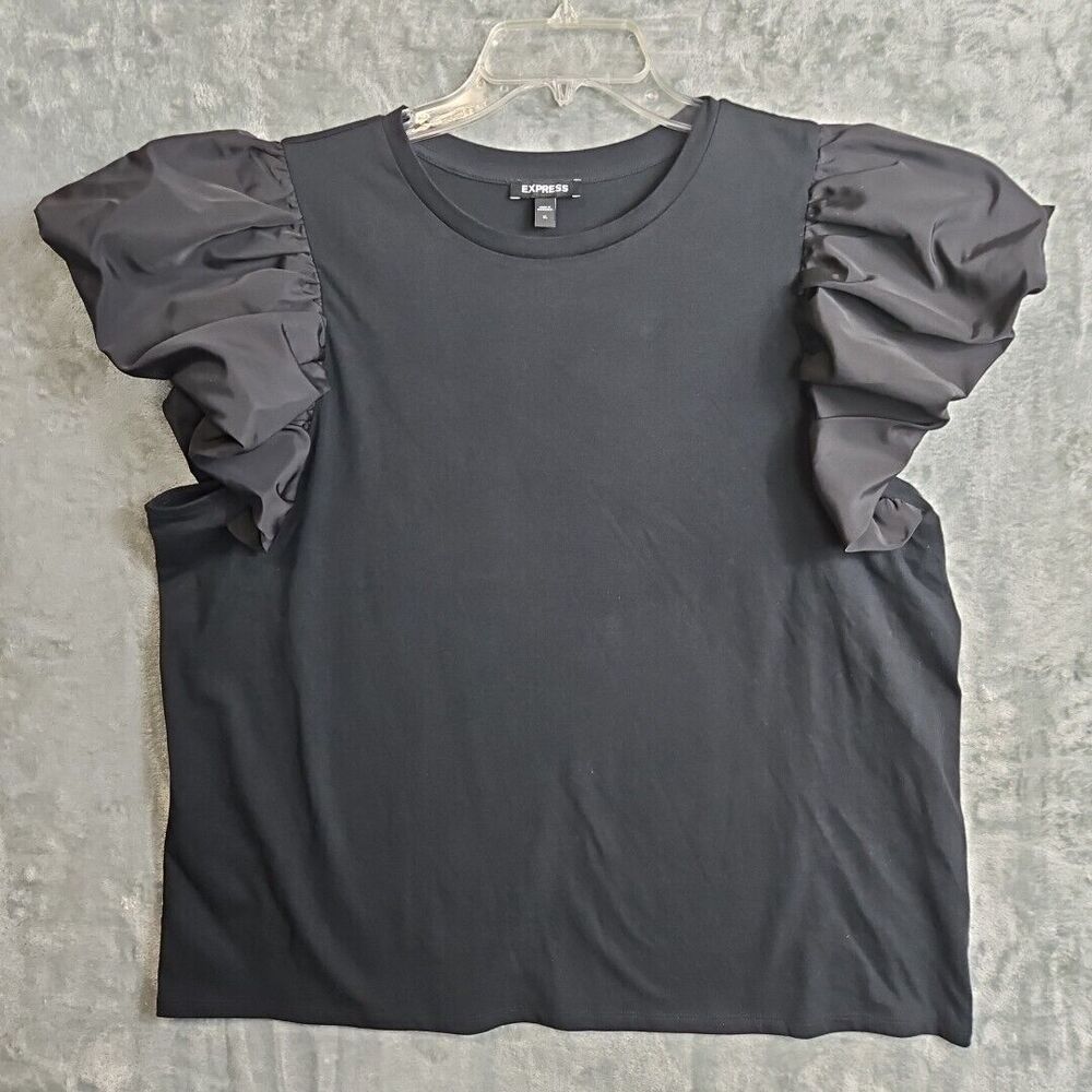 Express Women's Sz Xl Black Bouse ruffle balloon sleeve cotton body